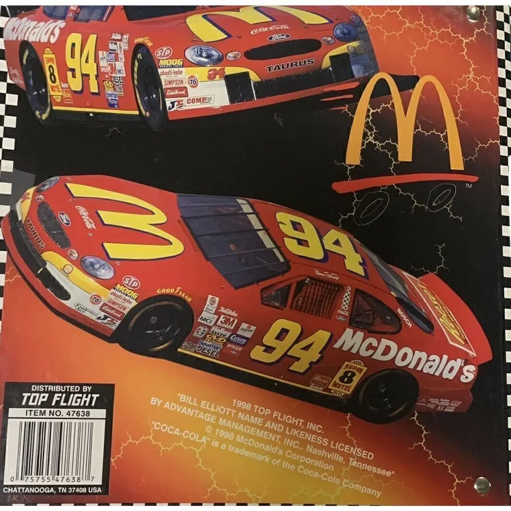 Bill Elliott Vintage 1998 Nascar Three Ring Binder 94 McDonalds Coca Cola 1.5 In